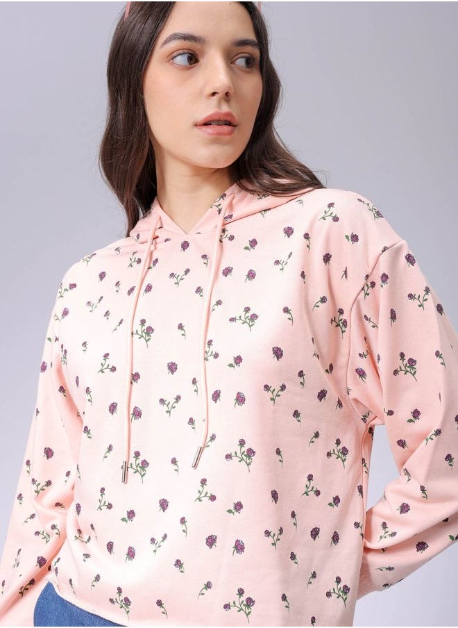Women Relaxed Fit Ditsy Printed Hooded Sweatshirt
