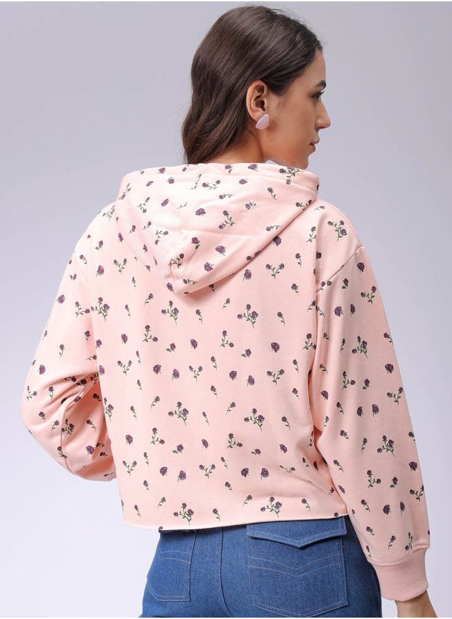 Women Relaxed Fit Ditsy Printed Hooded Sweatshirt