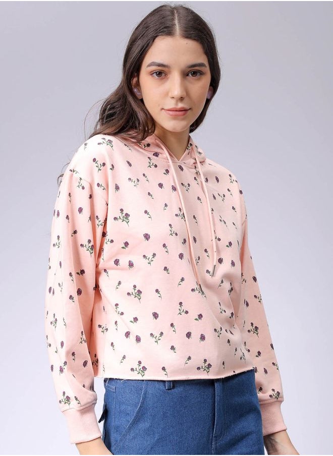 Women Relaxed Fit Ditsy Printed Hooded Sweatshirt