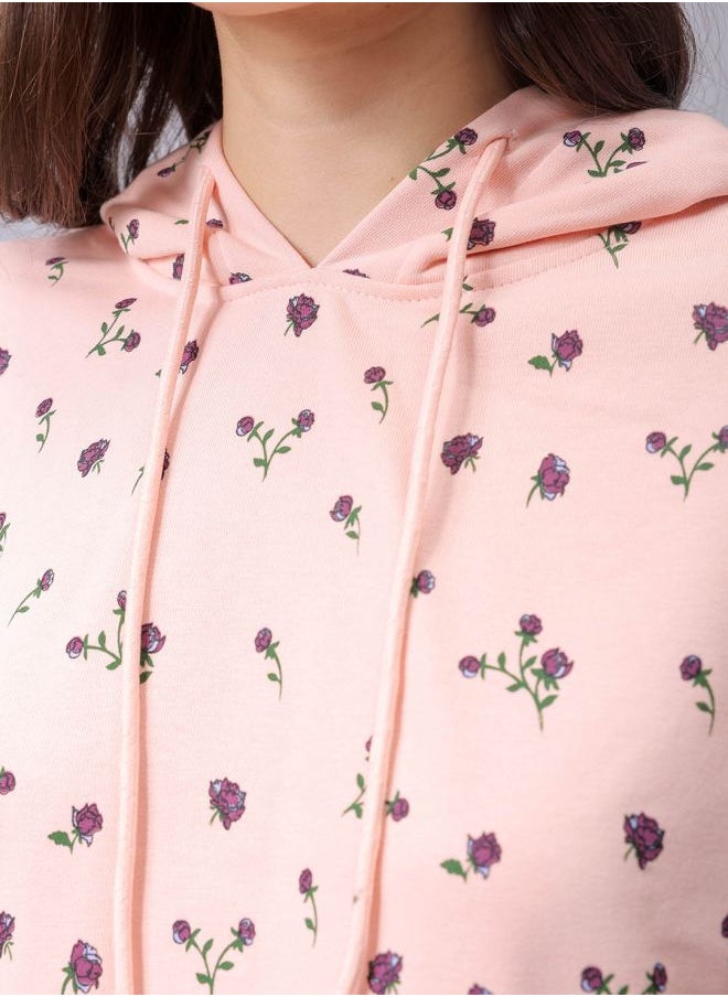 Women Relaxed Fit Ditsy Printed Hooded Sweatshirt
