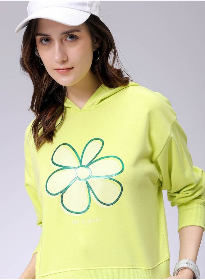Women Relaxed Fit Holographic Hooded Sweatshirt