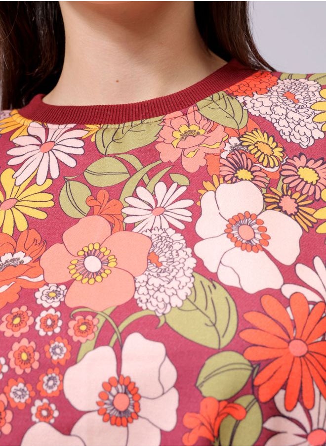 Women Relaxed Fit Floral Print Crewneck Sweatshirt