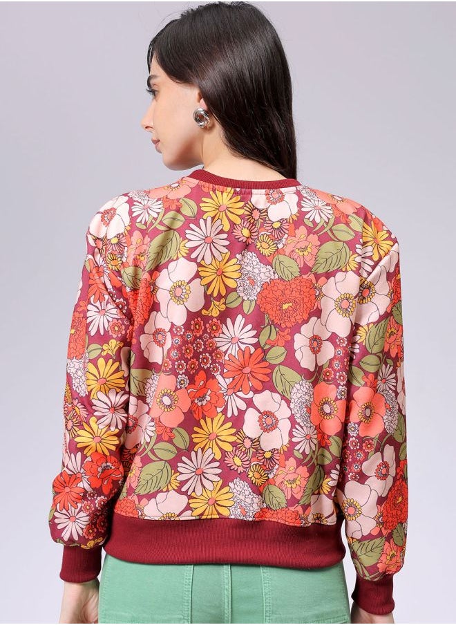 Women Relaxed Fit Floral Print Crewneck Sweatshirt