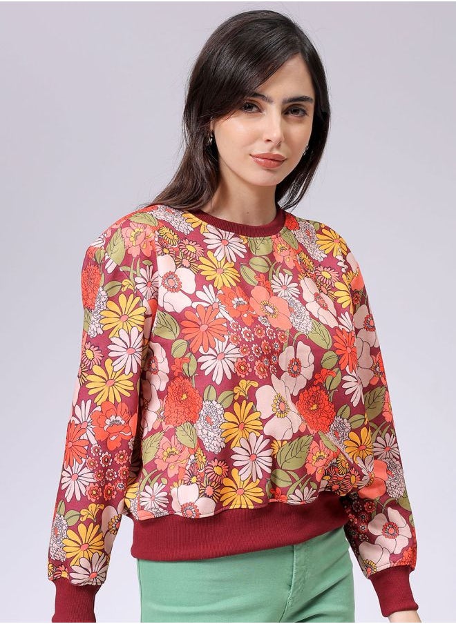 Women Relaxed Fit Floral Print Crewneck Sweatshirt