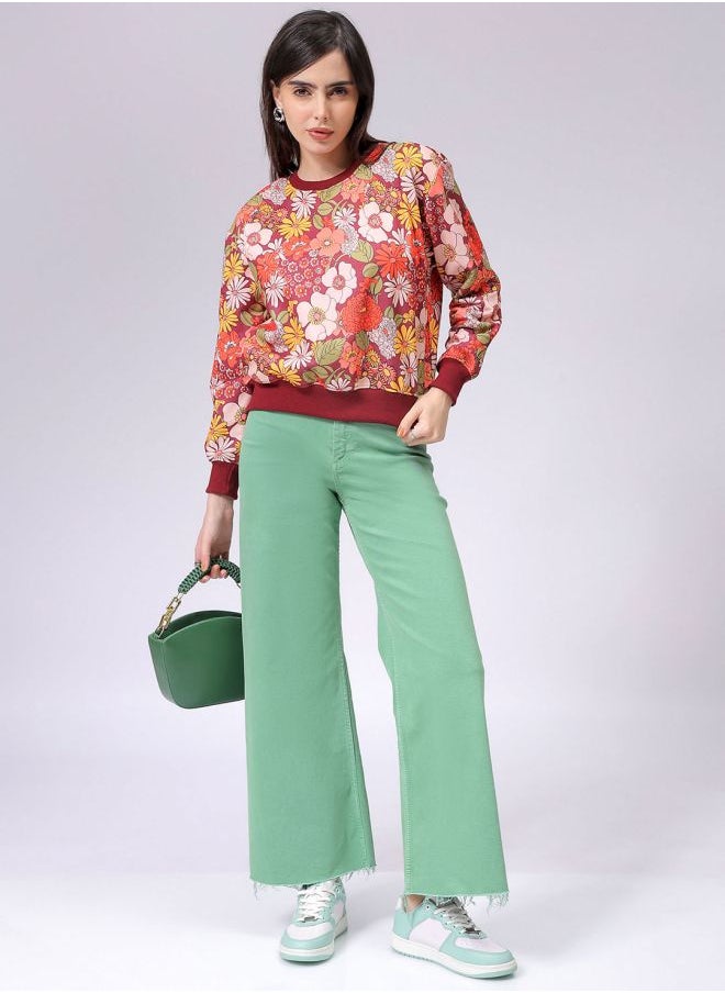 Women Relaxed Fit Floral Print Crewneck Sweatshirt
