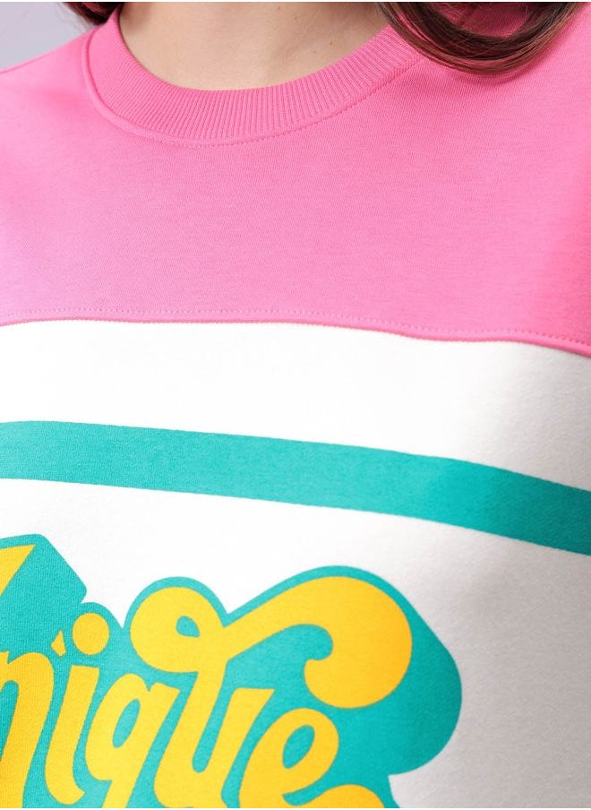 Women Loose Fit Typographic Oversized Sweatshirt