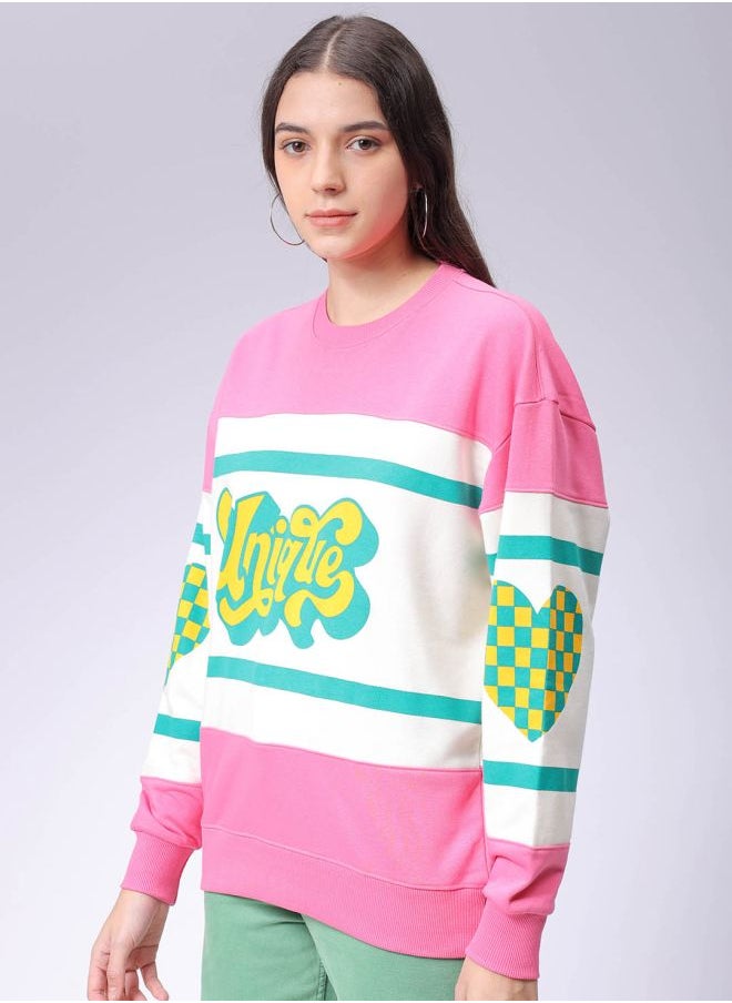 Women Loose Fit Typographic Oversized Sweatshirt