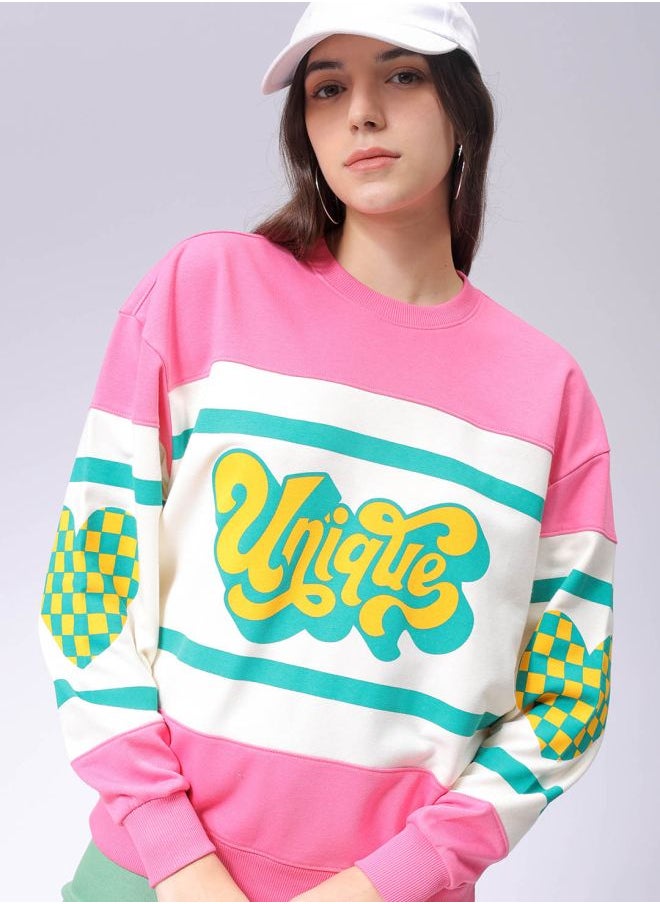 Women Loose Fit Typographic Oversized Sweatshirt