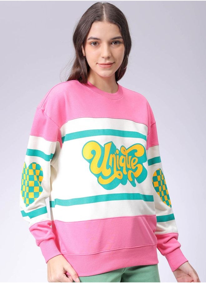 Women Loose Fit Typographic Oversized Sweatshirt