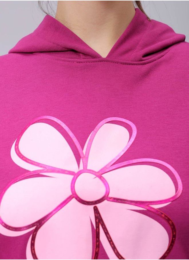 Women Relaxed Fit Holographic Hooded Sweatshirt