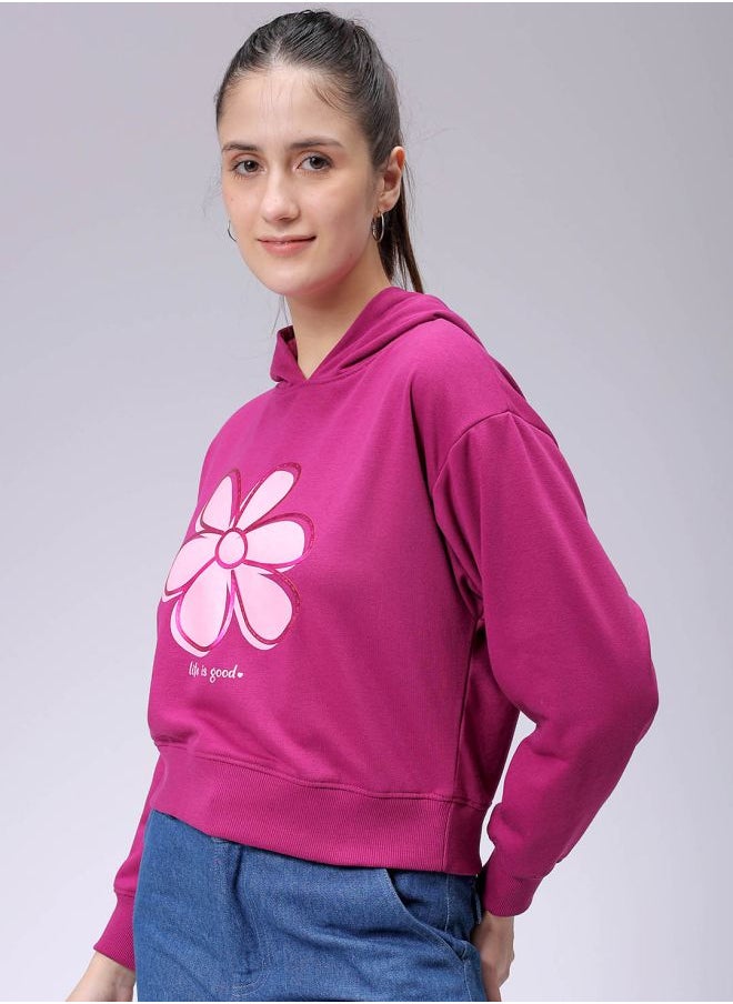 Women Relaxed Fit Holographic Hooded Sweatshirt