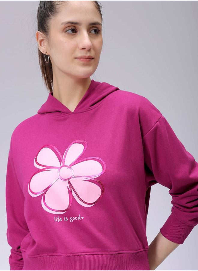Women Relaxed Fit Holographic Hooded Sweatshirt
