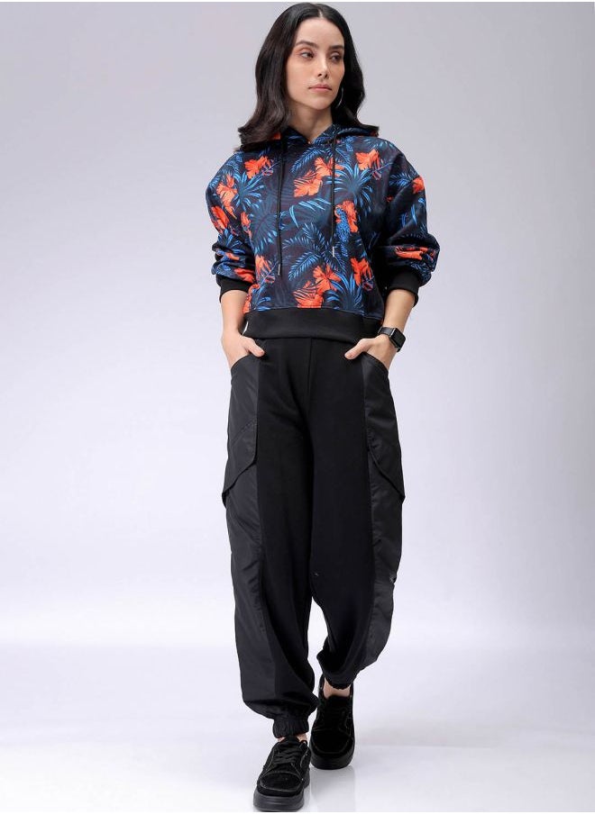 Women Relaxed Fit Floral Print Hooded Sweatshirt