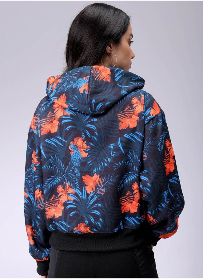 Women Relaxed Fit Floral Print Hooded Sweatshirt