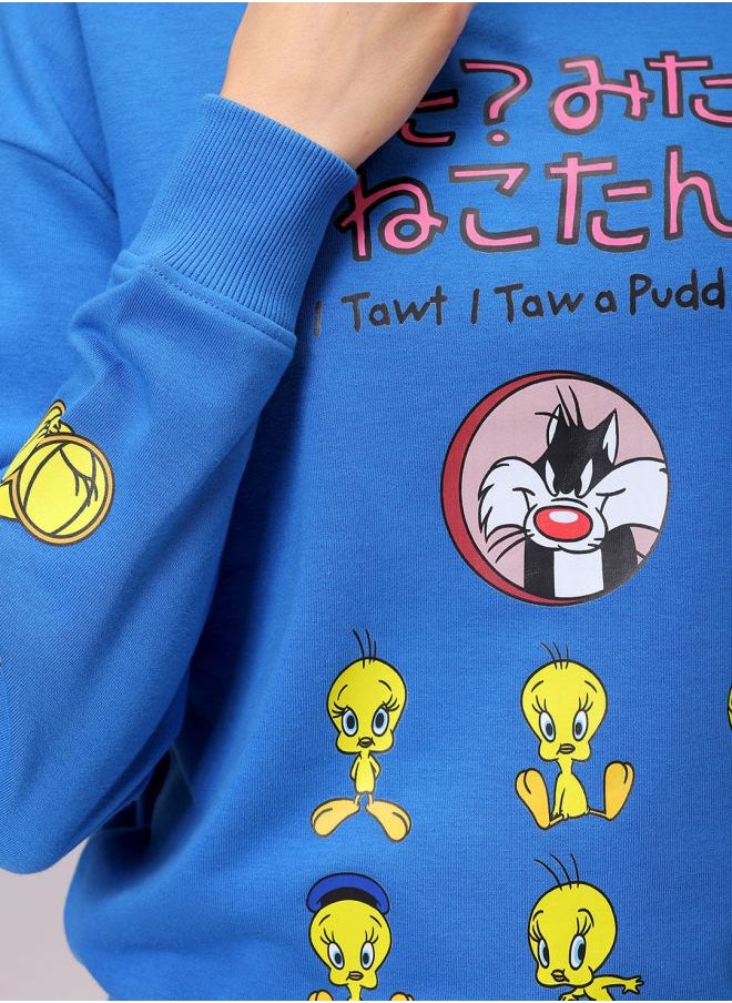 Women Boxy Fit Looney Tunes Oversized Sweatshirt
