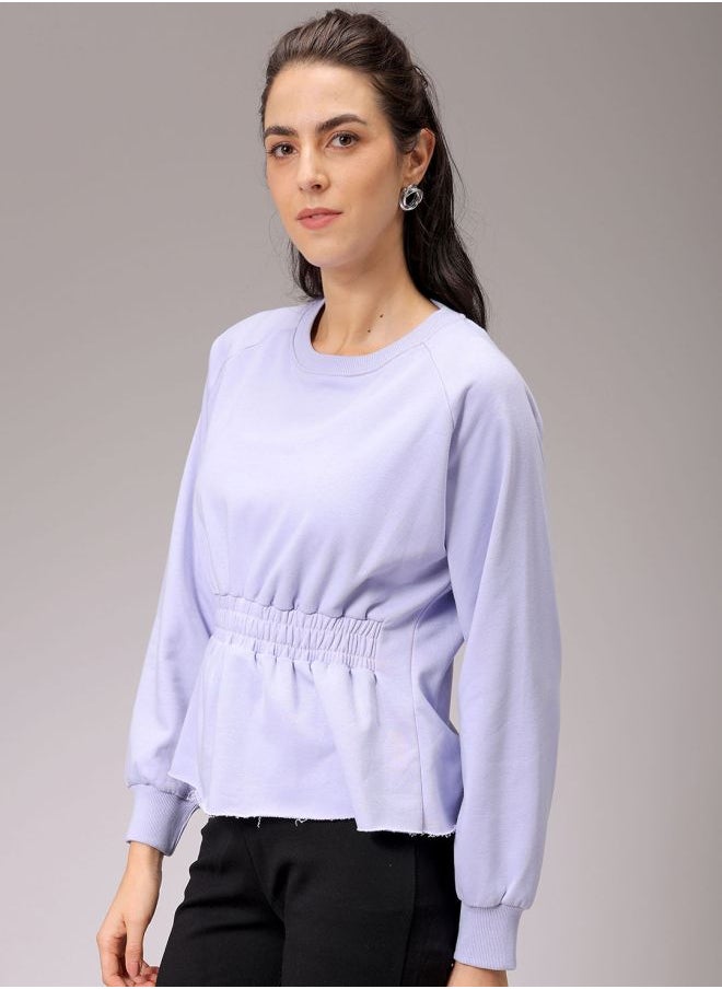 Women Fit and Flared Solid Shirred Sweatshirt