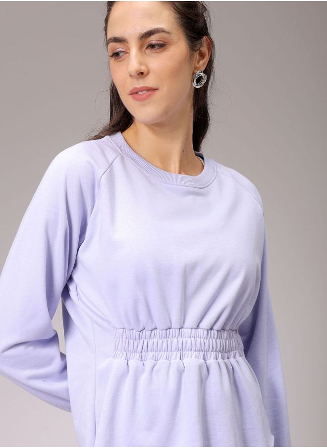 Women Fit and Flared Solid Shirred Sweatshirt