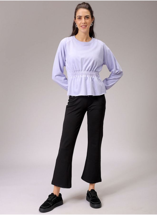 Women Fit and Flared Solid Shirred Sweatshirt