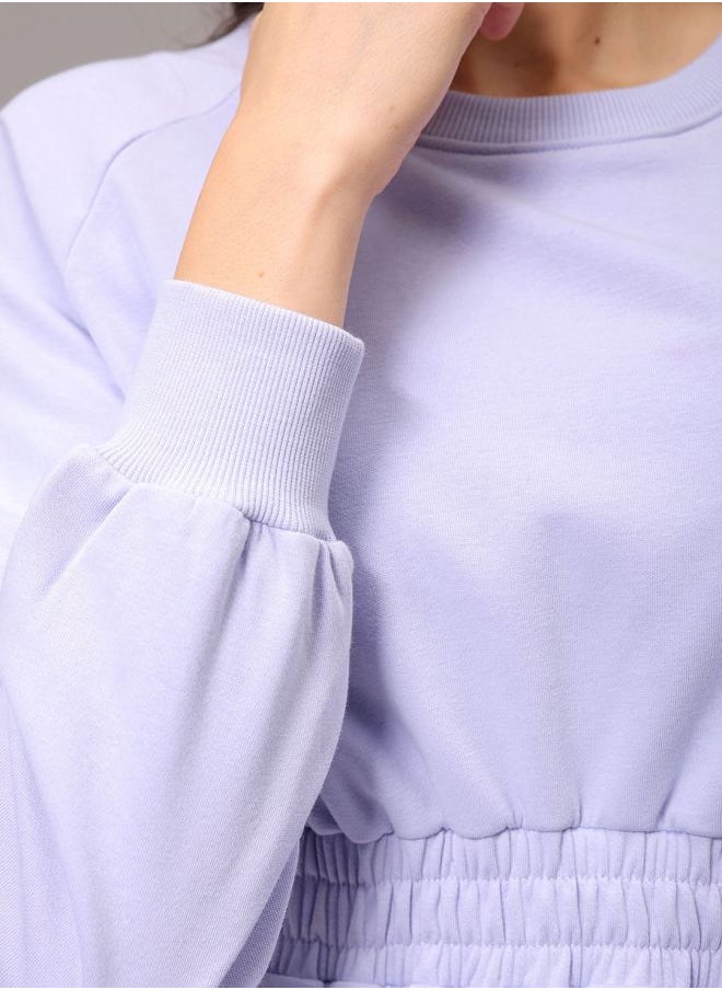 Women Fit and Flared Solid Shirred Sweatshirt