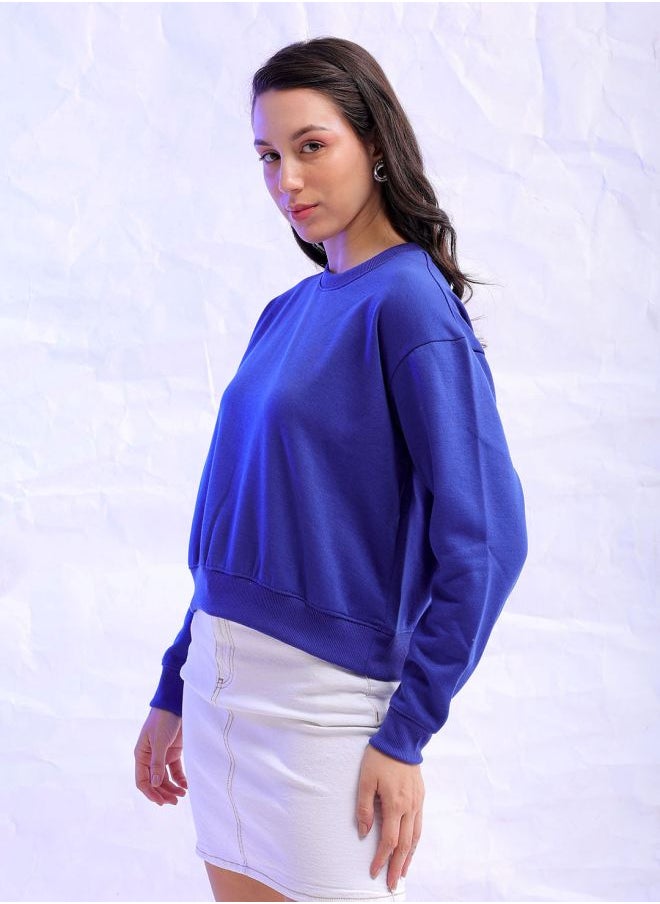 Women Regular Fit Solid Overhead Crewneck Sweatshirt