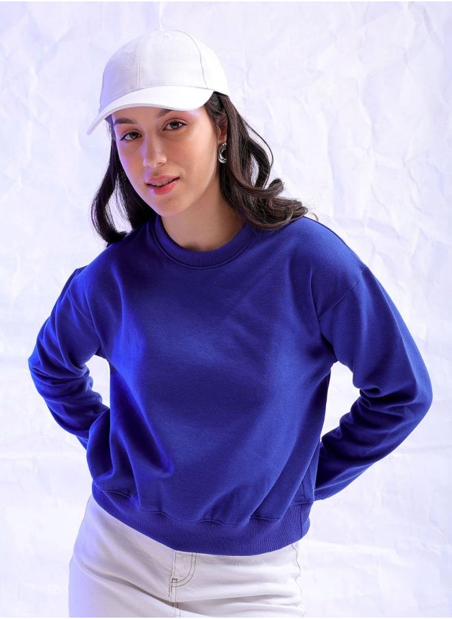 Women Regular Fit Solid Overhead Crewneck Sweatshirt