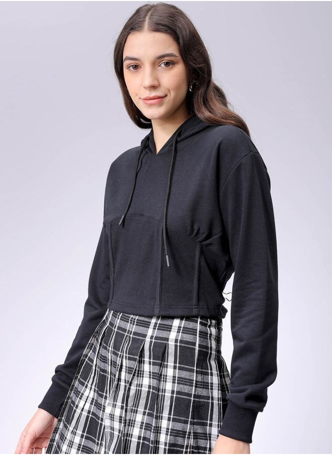 Women Fitted Solid Corset Sweatshirt