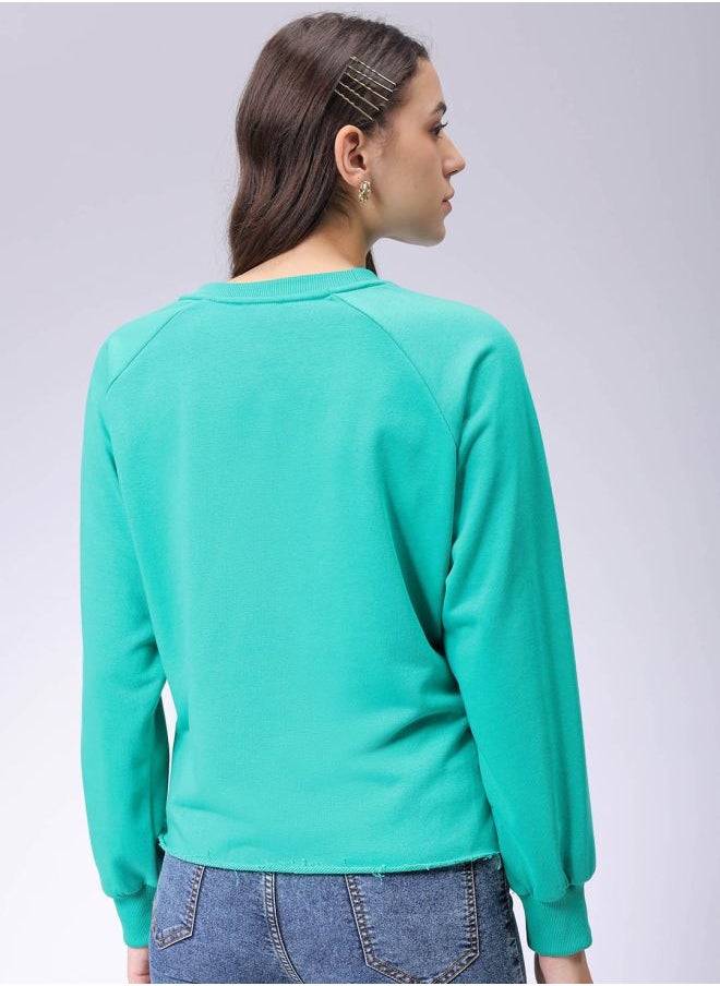 Women Fit and Flared Solid Shirred Sweatshirt