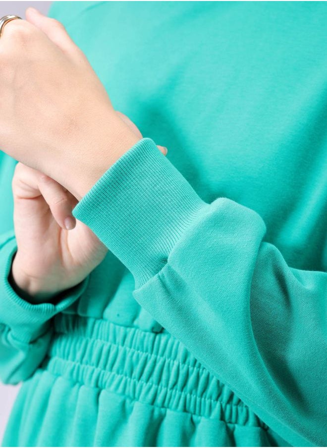 Women Fit and Flared Solid Shirred Sweatshirt