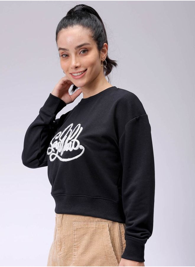 Women Relaxed Fit Typographic Cropped Sweatshirt