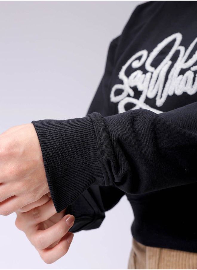 Women Relaxed Fit Typographic Cropped Sweatshirt