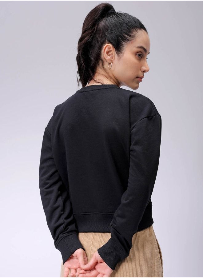 Women Relaxed Fit Typographic Cropped Sweatshirt