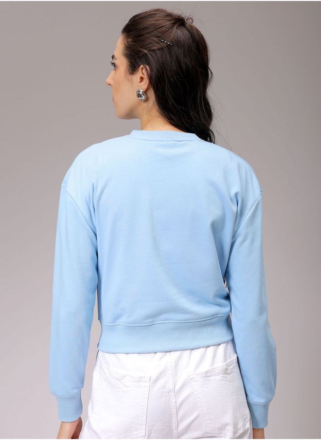 Women Relaxed Fit Floral Print Cropped Sweatshirt