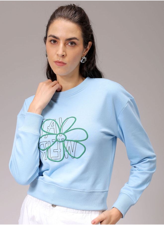 Women Relaxed Fit Floral Print Cropped Sweatshirt