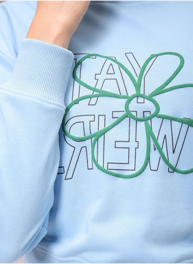 Women Relaxed Fit Floral Print Cropped Sweatshirt