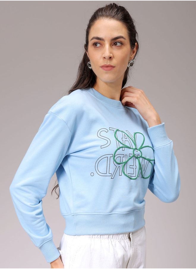 Women Relaxed Fit Floral Print Cropped Sweatshirt