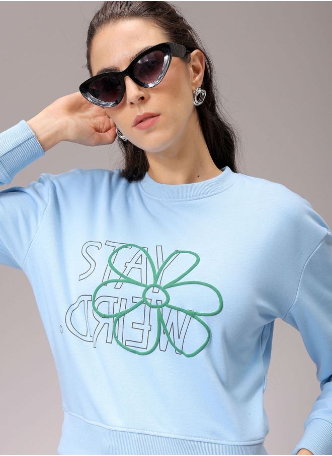 Women Relaxed Fit Floral Print Cropped Sweatshirt