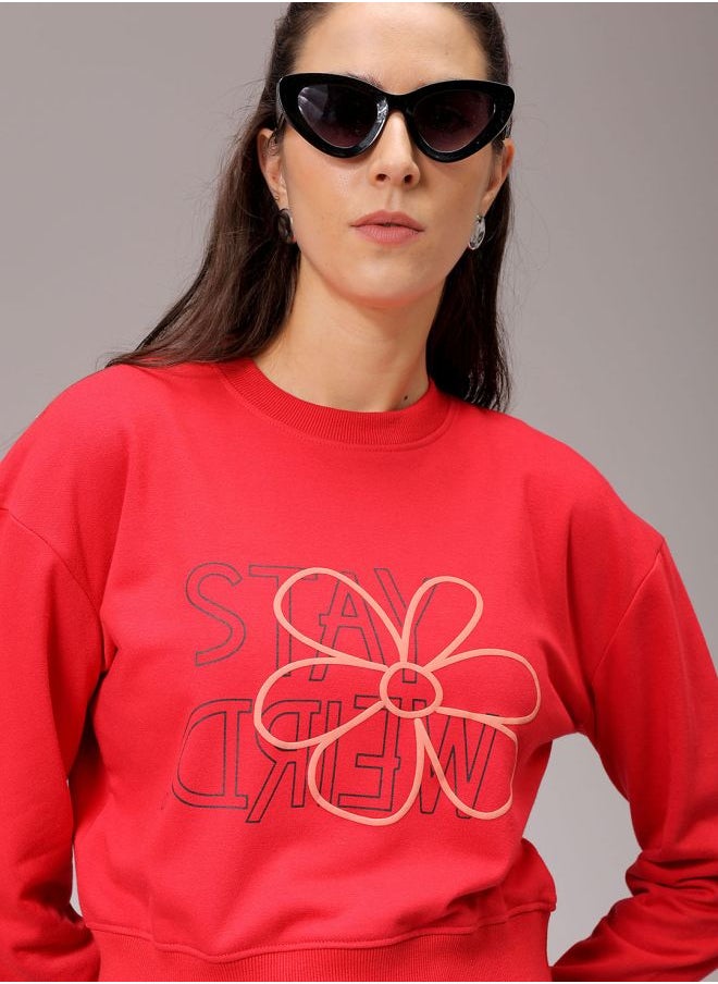 Women Relaxed Fit Floral Print Cropped Sweatshirt