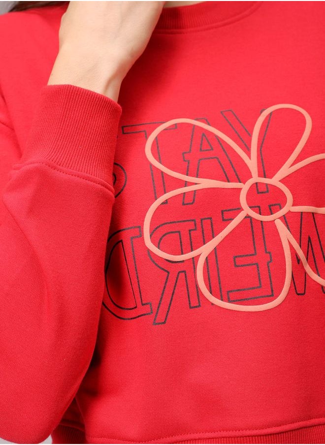 Women Relaxed Fit Floral Print Cropped Sweatshirt
