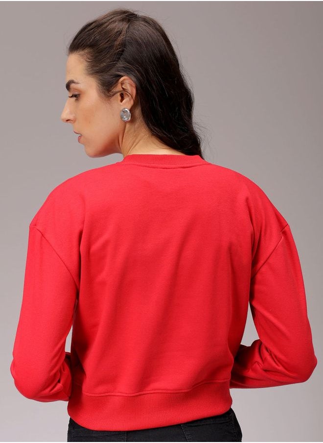 Women Relaxed Fit Floral Print Cropped Sweatshirt