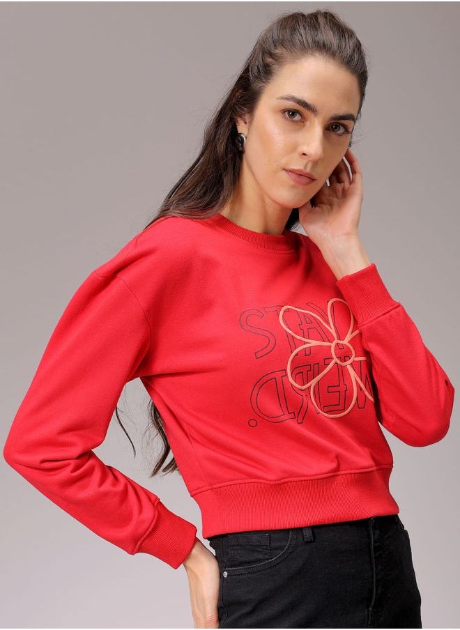 Women Relaxed Fit Floral Print Cropped Sweatshirt