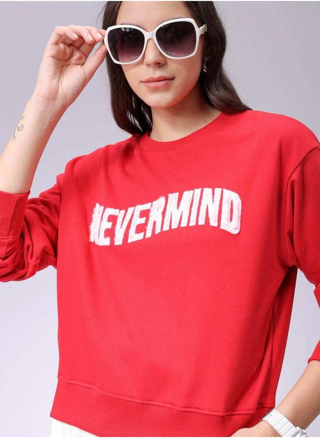 Women Relaxed Fit Typographic Crewneck Sweatshirt