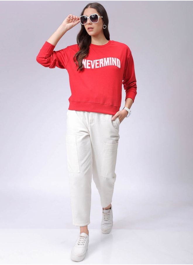 Women Relaxed Fit Typographic Crewneck Sweatshirt