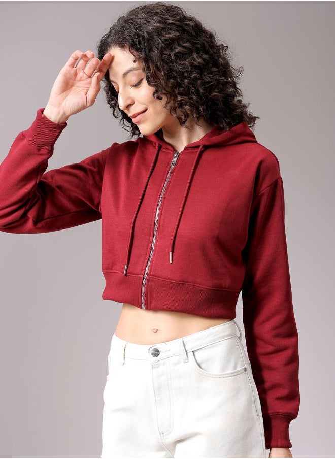 Women Relaxed Fit Solid Front Open Sweatshirt