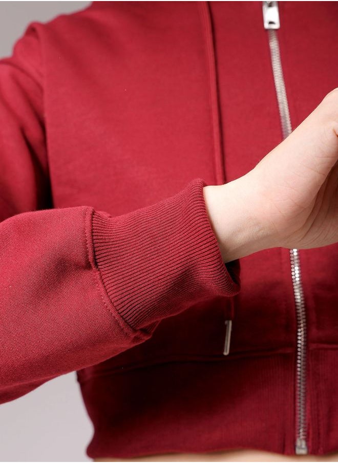 Women Relaxed Fit Solid Front Open Sweatshirt