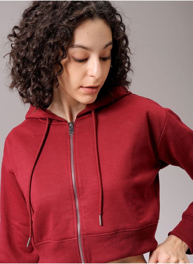 Women Relaxed Fit Solid Front Open Sweatshirt