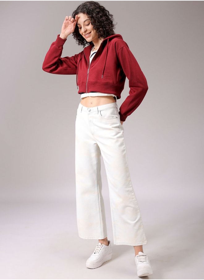 Women Relaxed Fit Solid Front Open Sweatshirt
