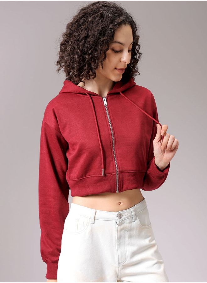 Women Relaxed Fit Solid Front Open Sweatshirt
