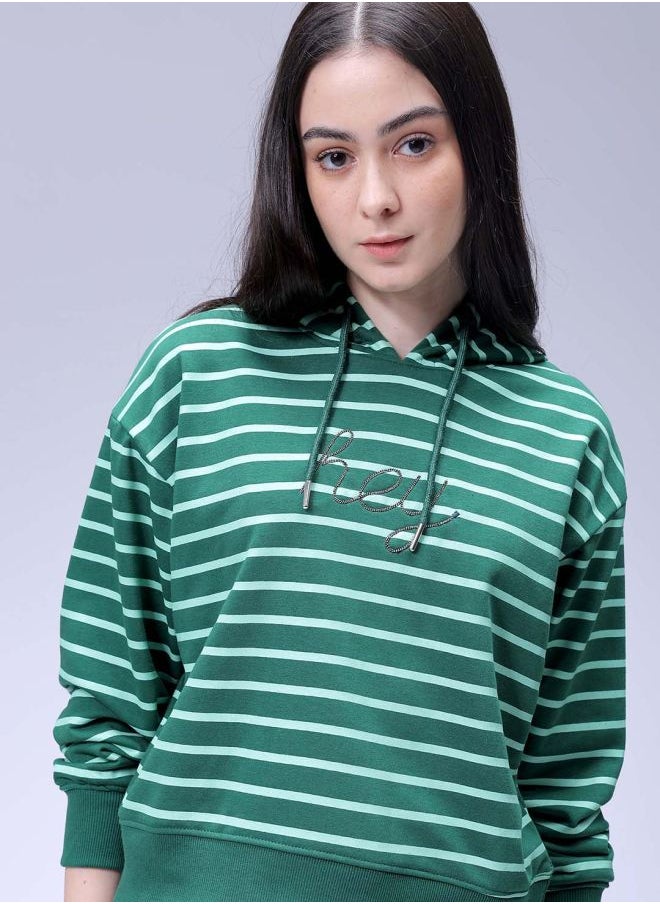 Women Relaxed Fit Placement Embroidery Hooded Sweatshirt