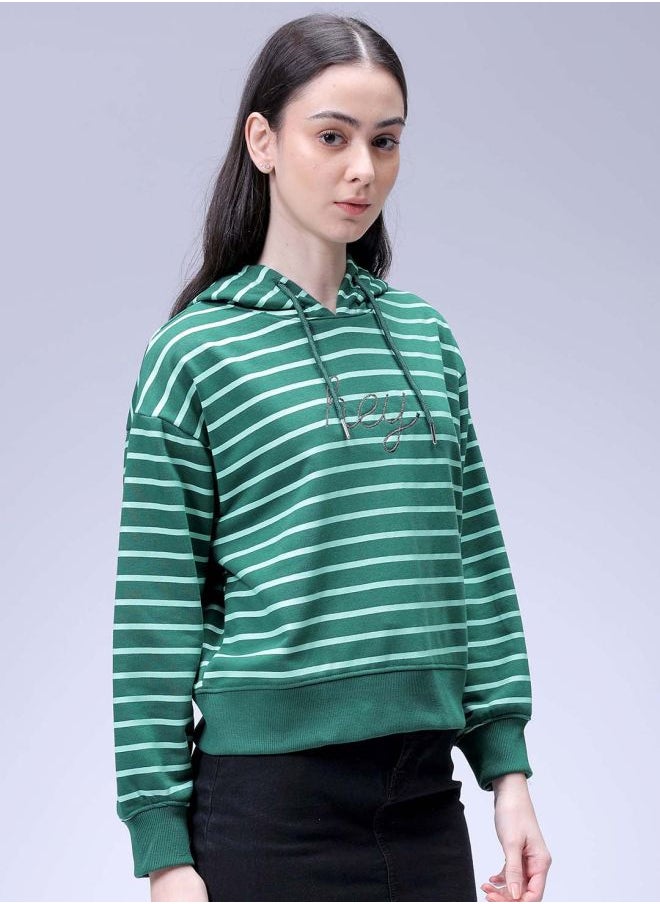 Women Relaxed Fit Placement Embroidery Hooded Sweatshirt