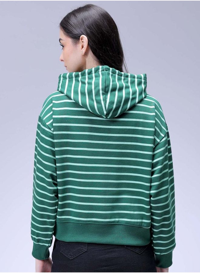 Women Relaxed Fit Placement Embroidery Hooded Sweatshirt